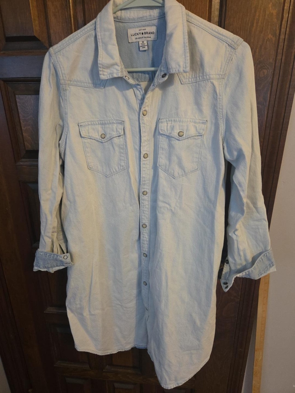 Lucky Brand Size M Chambray Denim Western Snap Front Shirt Dress